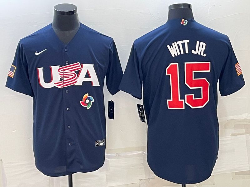 Men 2023 World Cub USA #15 Witt jr Blue Nike MLB Jersey6->more jerseys->MLB Jersey